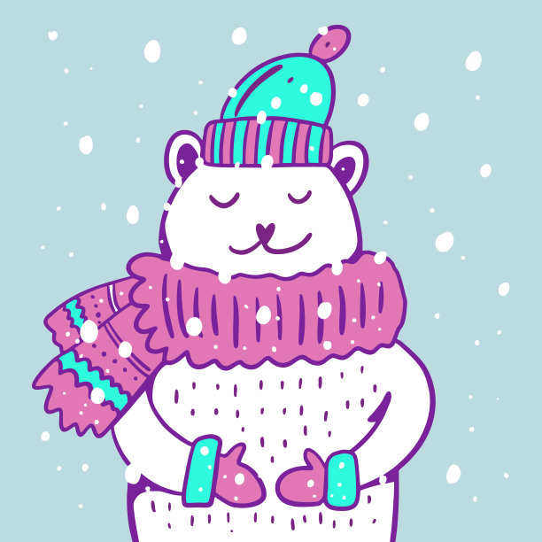 冬天可爱的熊戴着围巾。手绘矢量插图。卡通风格。图片下载