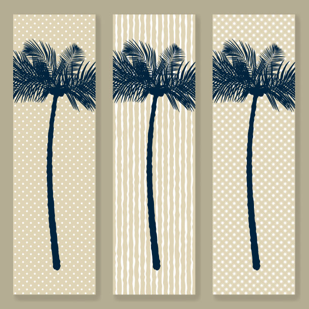 热带的背景。一套垂直卡片与棕榈树的剪影图片下载