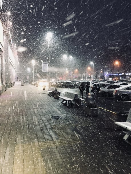 大雪和夜晚的街道图片下载