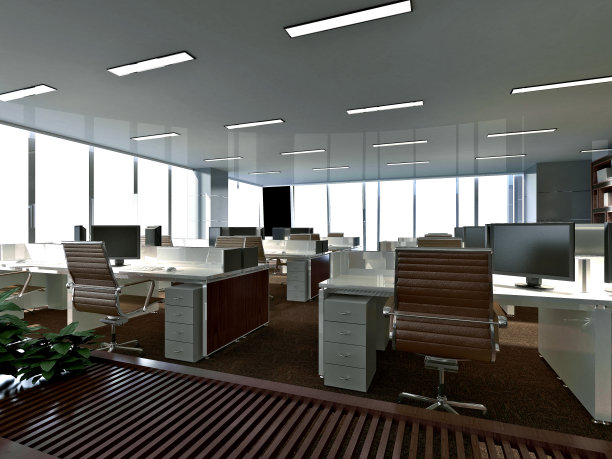 现代办公室和工作空间的3d渲染图片下载