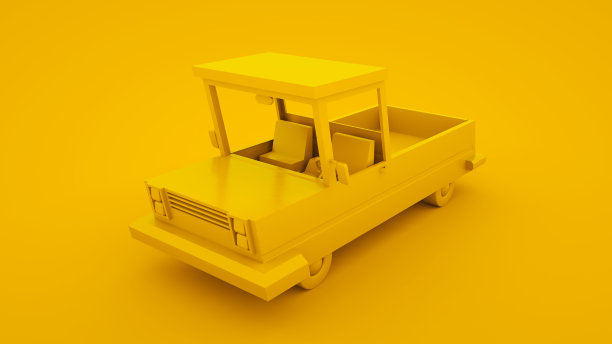 黄色，等距低聚卡通皮卡车。三维演示图片下载