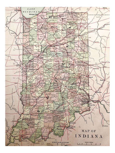古董插图- 1878地理-地图的州Inidana图片下载