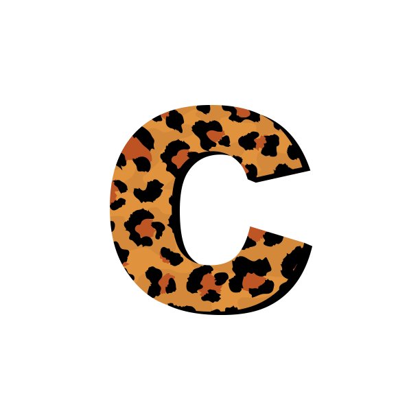 向量大写字母C与野生豹皮肤打印。图片下载