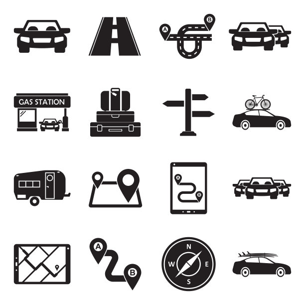 公路旅行图标。黑色的平面设计。矢量插图。图片下载