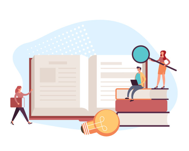 学习教育书籍阅读的理念。矢量平面卡通图形设计插图素材图片