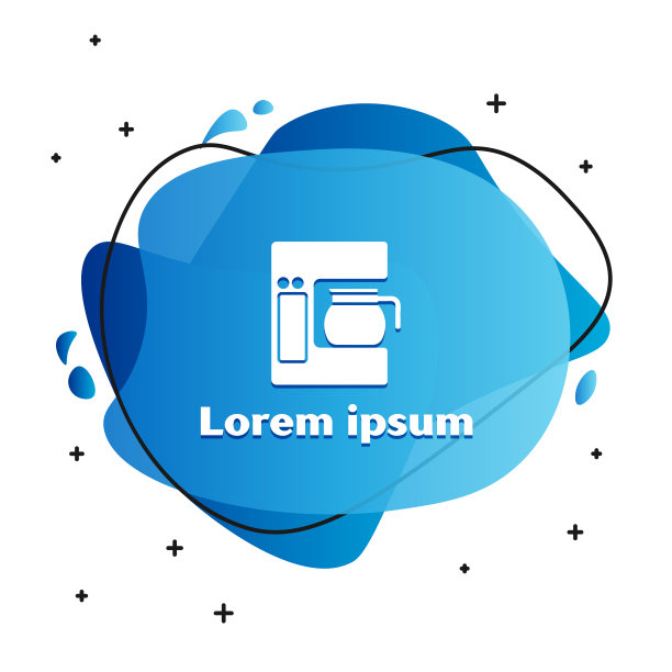 白色咖啡机与玻璃壶图标隔离在白色背景。带有液体形状的抽象横幅。矢量图图片下载