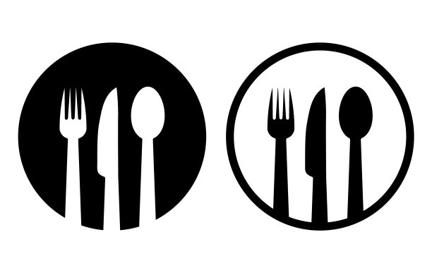 两个餐厅标志标志勺子，叉子和刀。矢量图的图标。图片下载
