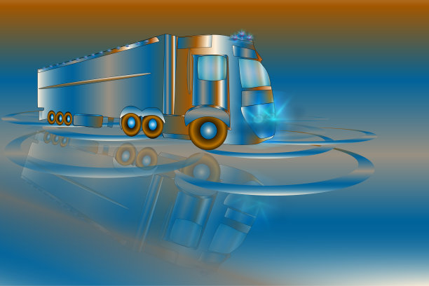 金色卡车与金属镀覆在闪亮的镜面反射的背景图片下载