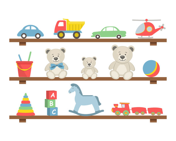 货架与玩具。给小男孩的玩具素材图片