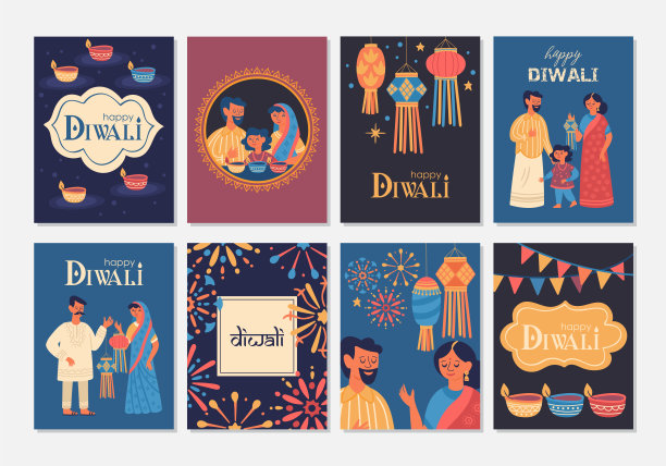 排灯节印度教节日贺卡设计集。图片下载