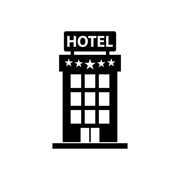 酒店建筑的图标在时尚的设计风格。酒店建筑图标孤立在白色背景上。图片下载
