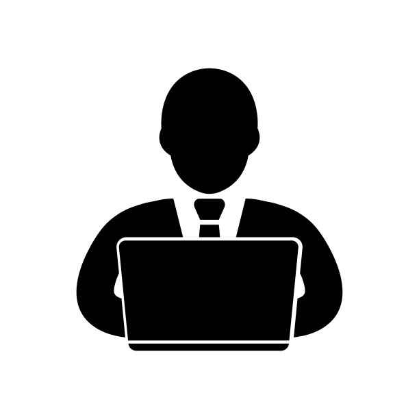 使用笔记本电脑的男人图标，矢量图，黑色背景图片下载