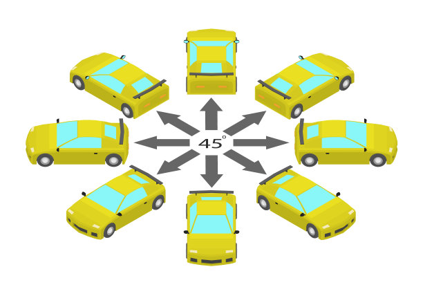 将跑车旋转45度。图片下载