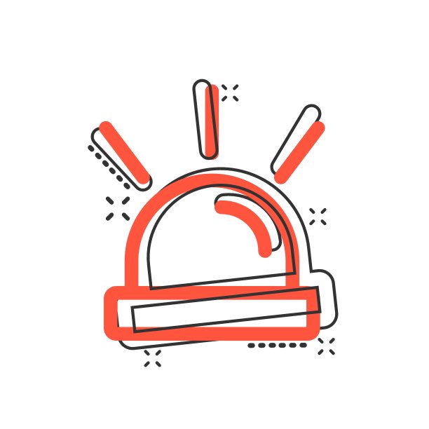 漫画风格的紧急警报器图标。警察报警矢量卡通插图上白色孤立的背景。医疗警示经营理念飞溅效应。图片下载