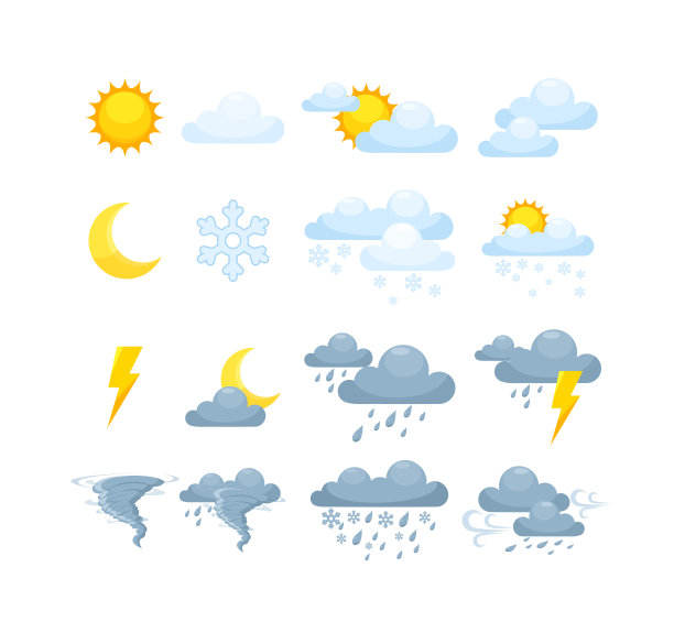 天气状况晴天、雨天、阴天雷雨天手机显示。图片下载