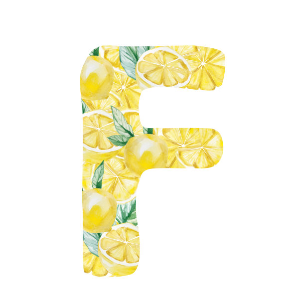 水彩手画可爱的字母F -鲜亮的水果。时尚的字母元素孤立在白色。艺术符号完美打印海报，模板，横幅。图片下载