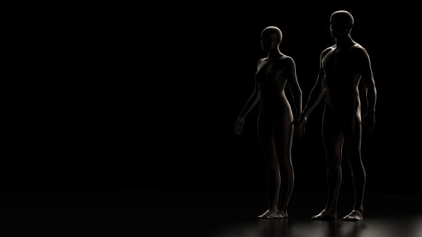 情侣牵手不穿衣服与背光3d渲染图片下载