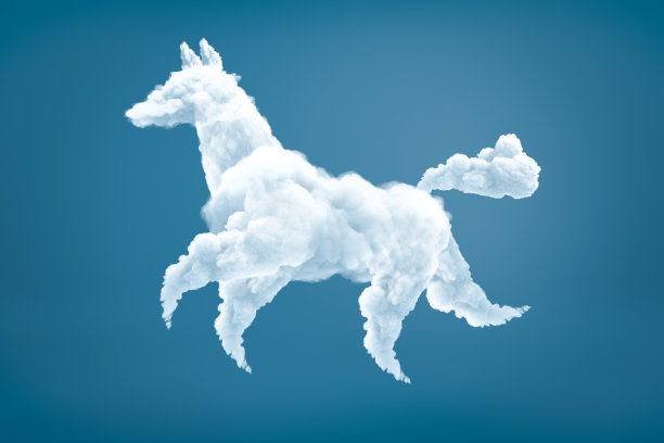 浅蓝色背景上的狗形白云的3d渲染。图片下载