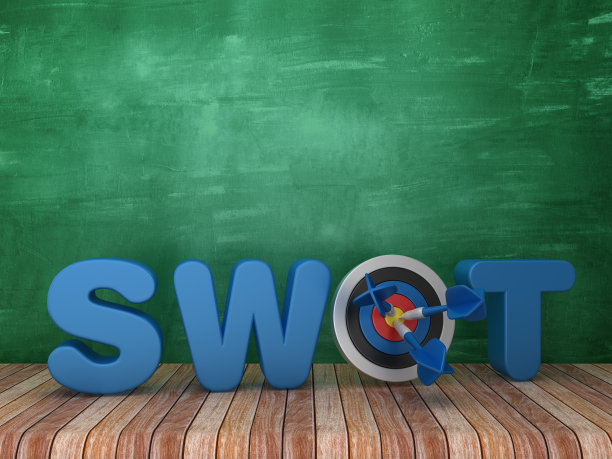 3D文字SWOT与目标黑板背景- 3D渲染图片下载