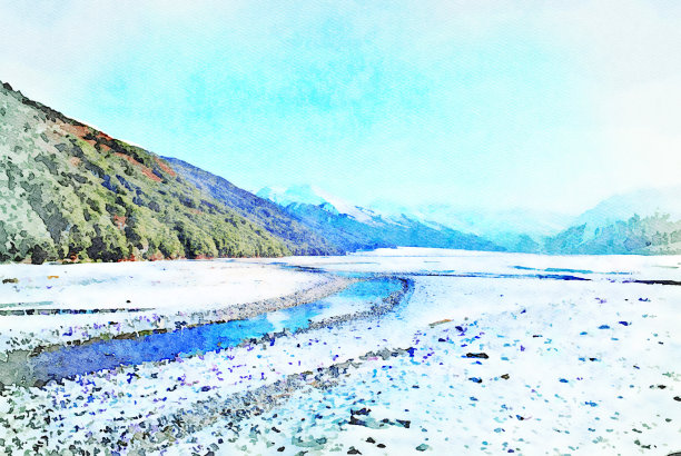 冬季风景水彩插图图片下载