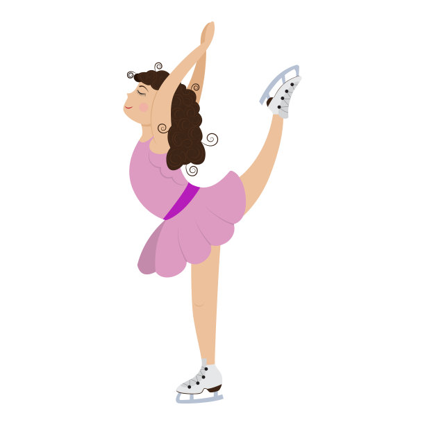 可爱的卡通小女孩穿着粉红色的裙子滑冰。矢量字符隔离在白色背景上。图片下载