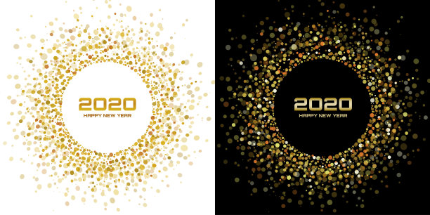 2020新年派对背景：金色闪光纸屑贺卡矢量素材图片下载