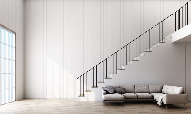 双空间现代loft室内，楼梯视图3d渲染图片下载