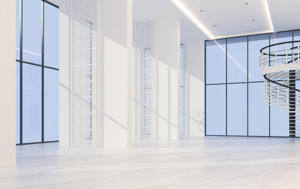 主厅双层空间，室内采用中葡风格大理石地板。三维渲染图片下载