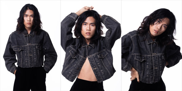 穿着牛仔夹克的时尚男孩图片下载