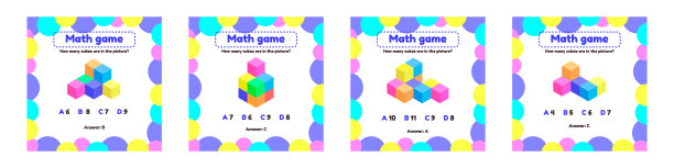 矢量插图。为学龄儿童设置数学逻辑游戏。图中有多少个立方体图片下载