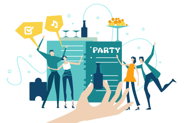 快乐的年轻人聚会，跳舞，享受生活。派对上的男人和女人。生日快乐。不同的人在一起玩得很开心。图片下载