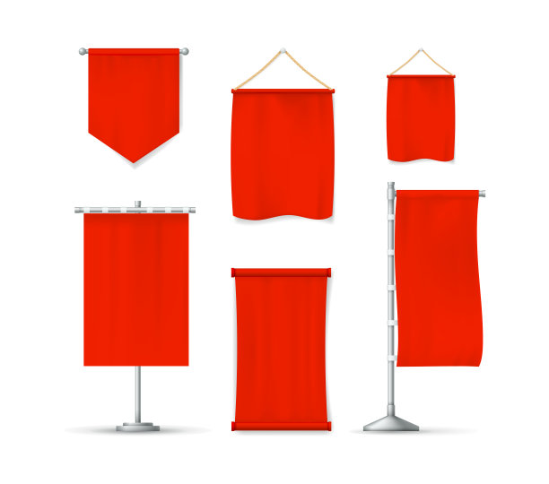 真实的红色纺织横幅设置矢量隔离图片下载