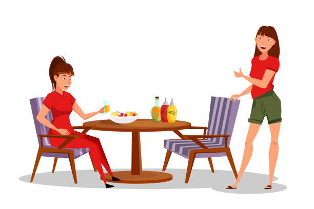 年轻人对野餐平面彩色插图图片下载