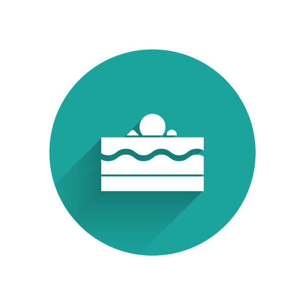 白色蛋糕图标孤立与长影子。生日快乐。绿色圆圈按钮。矢量图图片下载