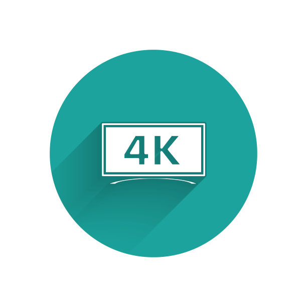 白色屏幕电视与4k超高清视频技术图标孤立与长阴影。绿色圆圈按钮。矢量图图片下载