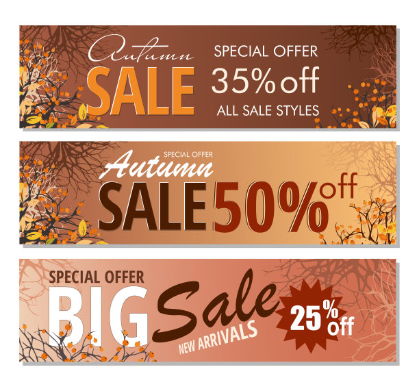 设置秋季销售横幅模板与树枝和浆果。图片下载