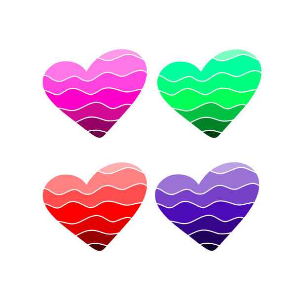 心设置粉红绿蓝爱手绘梯度标志。浪漫复古书法矢量插画。标志心形象征收藏t恤贺卡打印婚礼。情人节设计图片下载