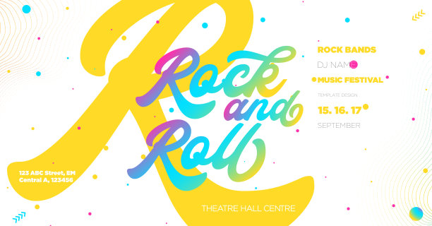 摇滚旗帜。五彩缤纷的音乐节横幅图片下载