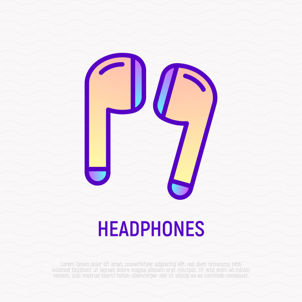 无线耳机细线图标。便携式音频设备。现代向量插图。图片下载