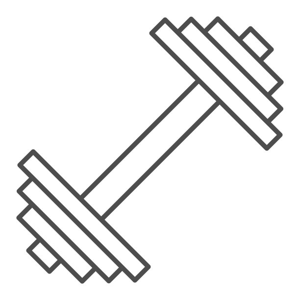 哑铃细线图标。权重向量插图孤立在白色。健身器材轮廓风格设计，为网页和应用设计。Eps 10。图片下载