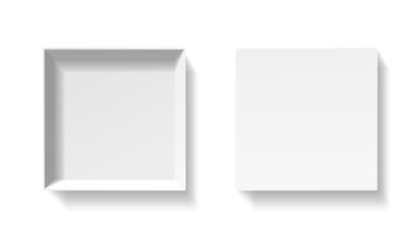 打开白色包装箱。空纸板容器模板。3 d视图。空白空间内的包装模型。特写现实的矢量对象。图片下载