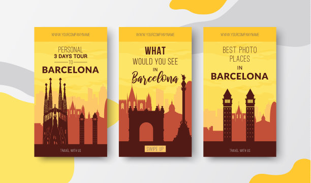 招牌上有著名的巴塞罗那城市景观。图片下载