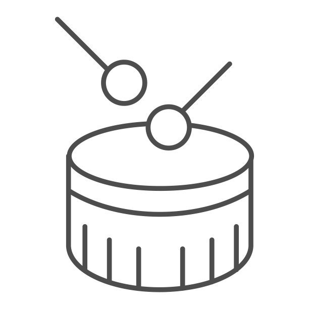 小军鼓细线图标。鼓与鼓杆矢量图隔离在白色上。打击乐器轮廓风格设计，设计为网页和应用程序。Eps 10。图片下载