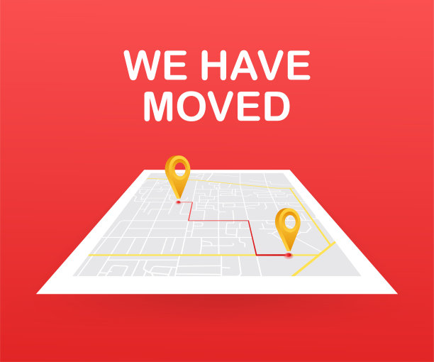 我们有感动。移动办公的迹象。剪贴画图像隔离在蓝色背景。矢量插图。图片下载