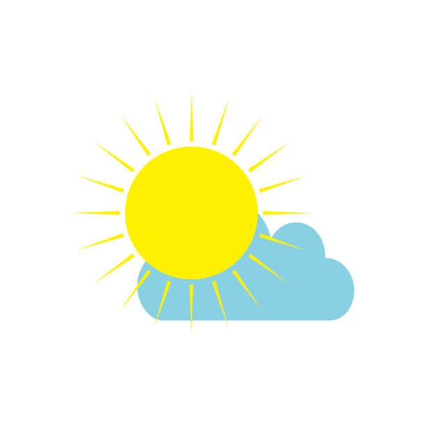 黄色的太阳和蓝色的云的矢量图标图片下载