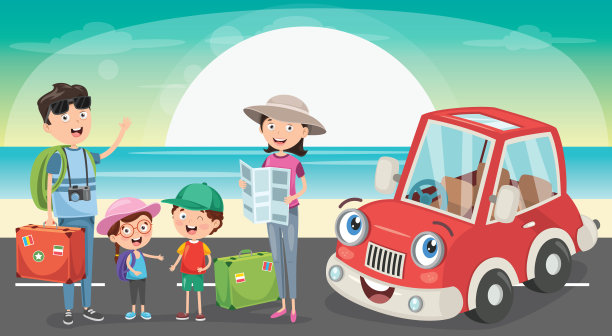 家庭计划去度假与有趣的汽车图片下载
