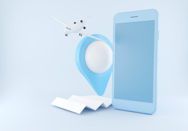 3D智能手机与地图，地图指针和飞机。图片下载