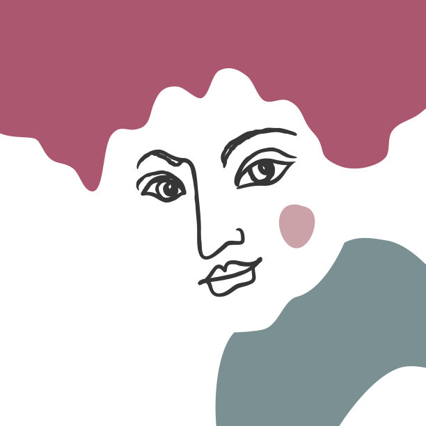 20世纪60年代的抽象线条艺术面相绘画风格。艺术设计元素。Ceative《阿凡达》。现代线条艺术亚细亚式人物肖像与原创发型。图片下载