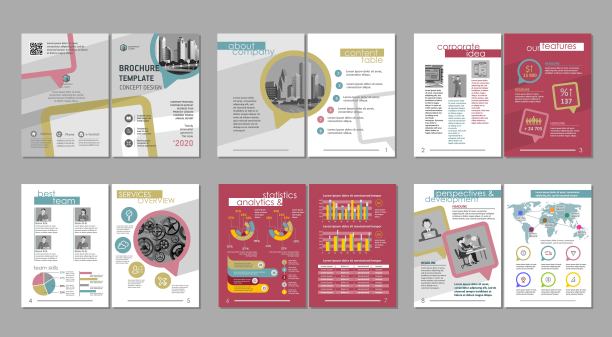 小册子创意设计。多用途模板，包括封面，封底和内页。图片下载