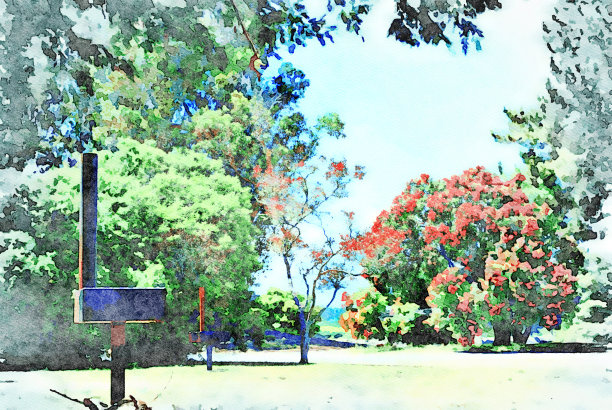 水彩风景插画图片下载